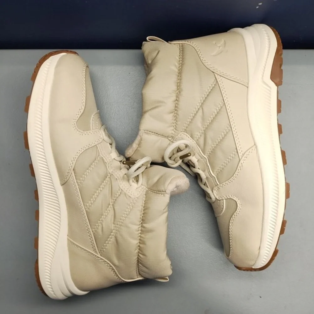 Eddie Bauer Balasana Winter Boots Womens US Size 8M Tan White Synthetic Lace‎ Up